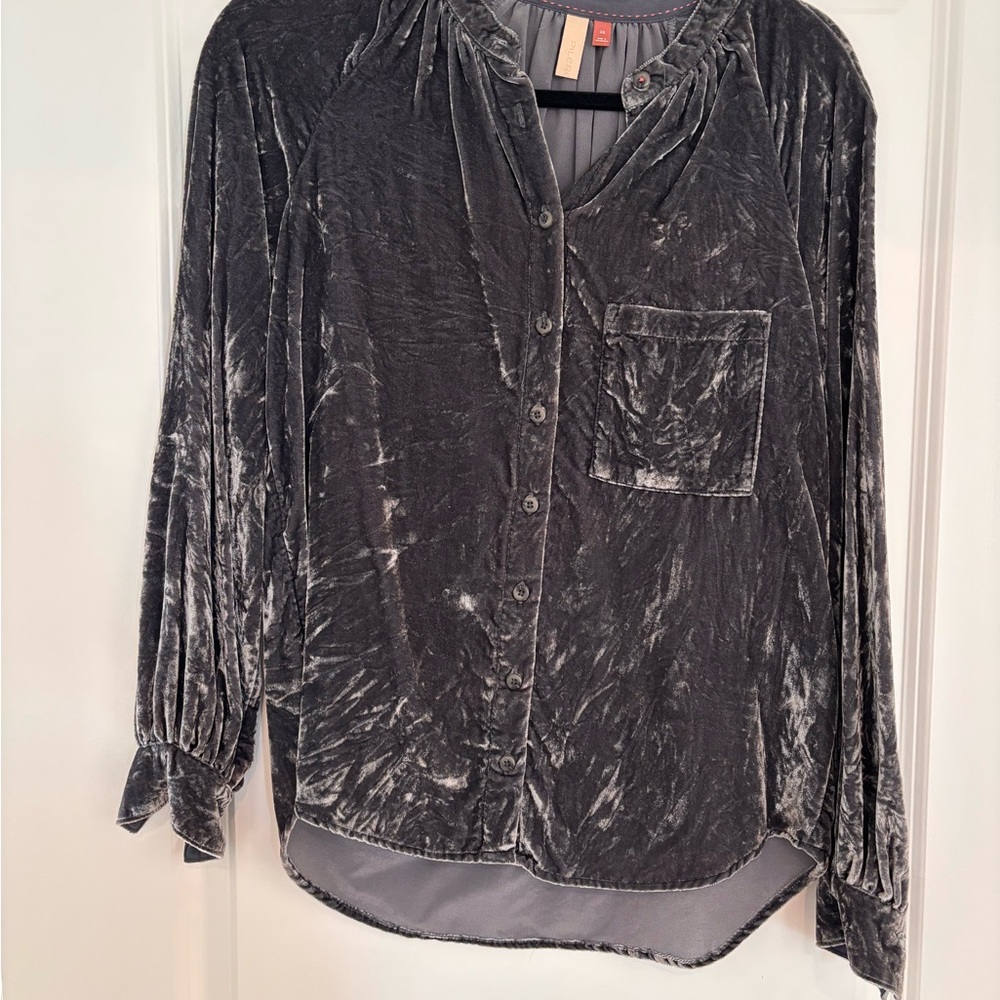 Pilcro Gray Velvet Button-Up Blouse